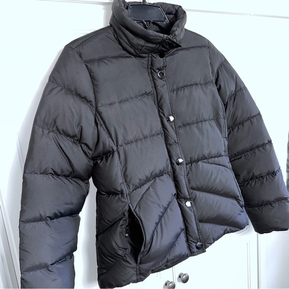 J. Crew Down Feather Hooded Puffer Jacket Black Warm Sherpa Lined Sz Small - Picture 11 of 13